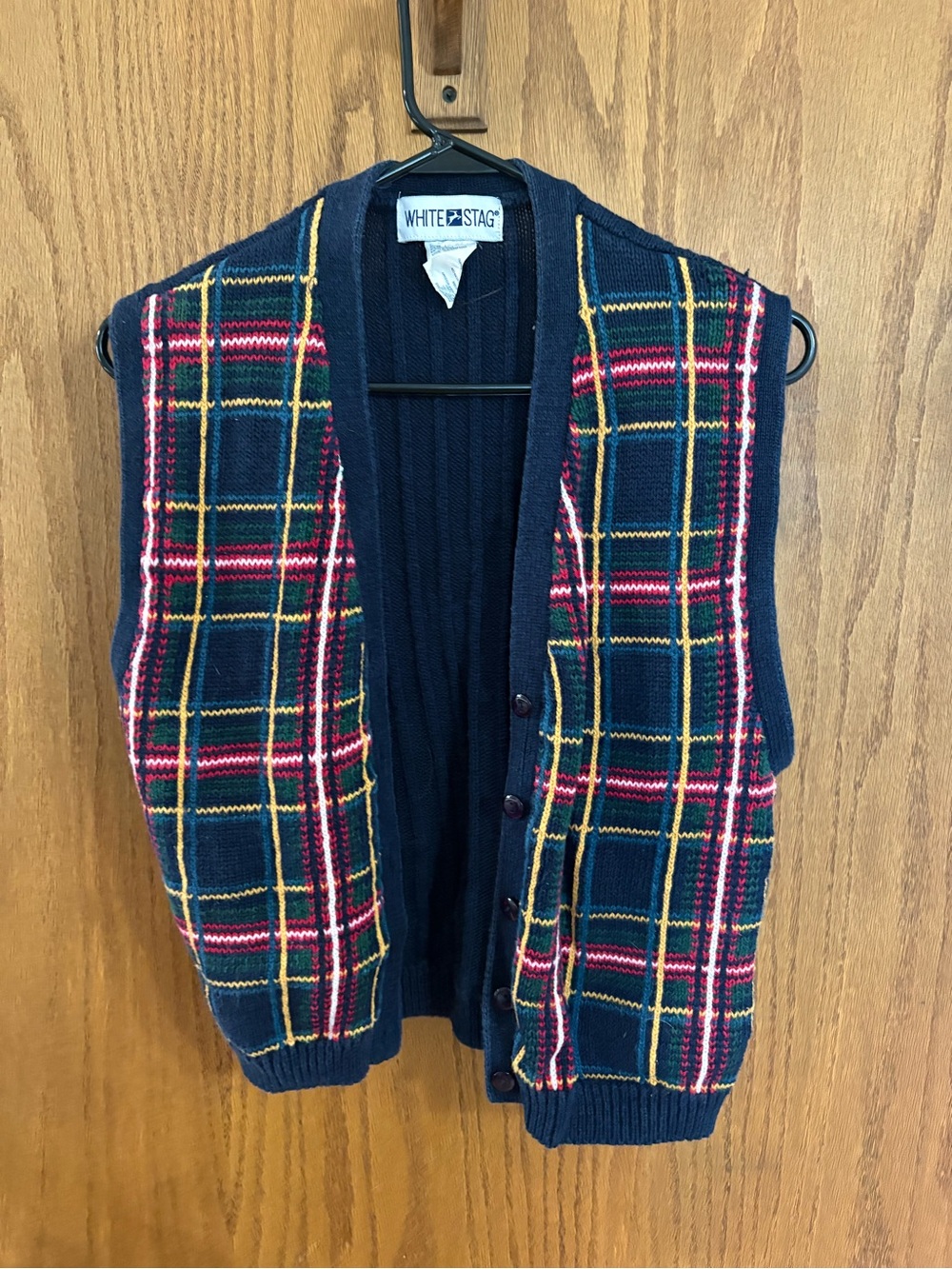 White Stag Navy Plaid Button-Front Knit Vest